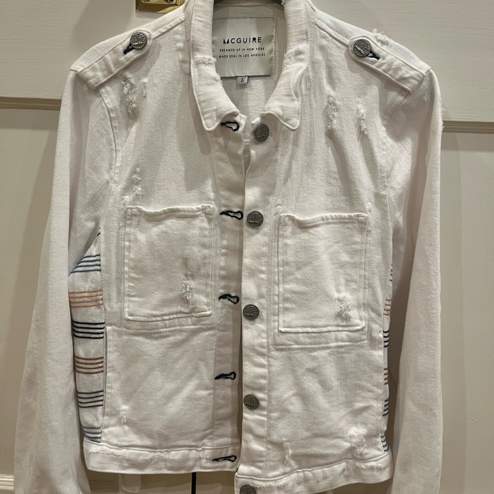 Maguire White  Denim Shirt Jacket with Distressed Details